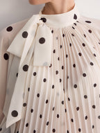 Bow Neck Pleated Polka Dot Blouse