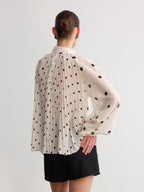 Bow Neck Pleated Polka Dot Blouse