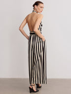 Halter Striped Belted Jumpsuit