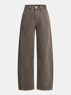 Distressed Denim Curved-Leg Pants