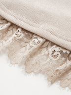 Mock Neck Ruched Lace Trim Top