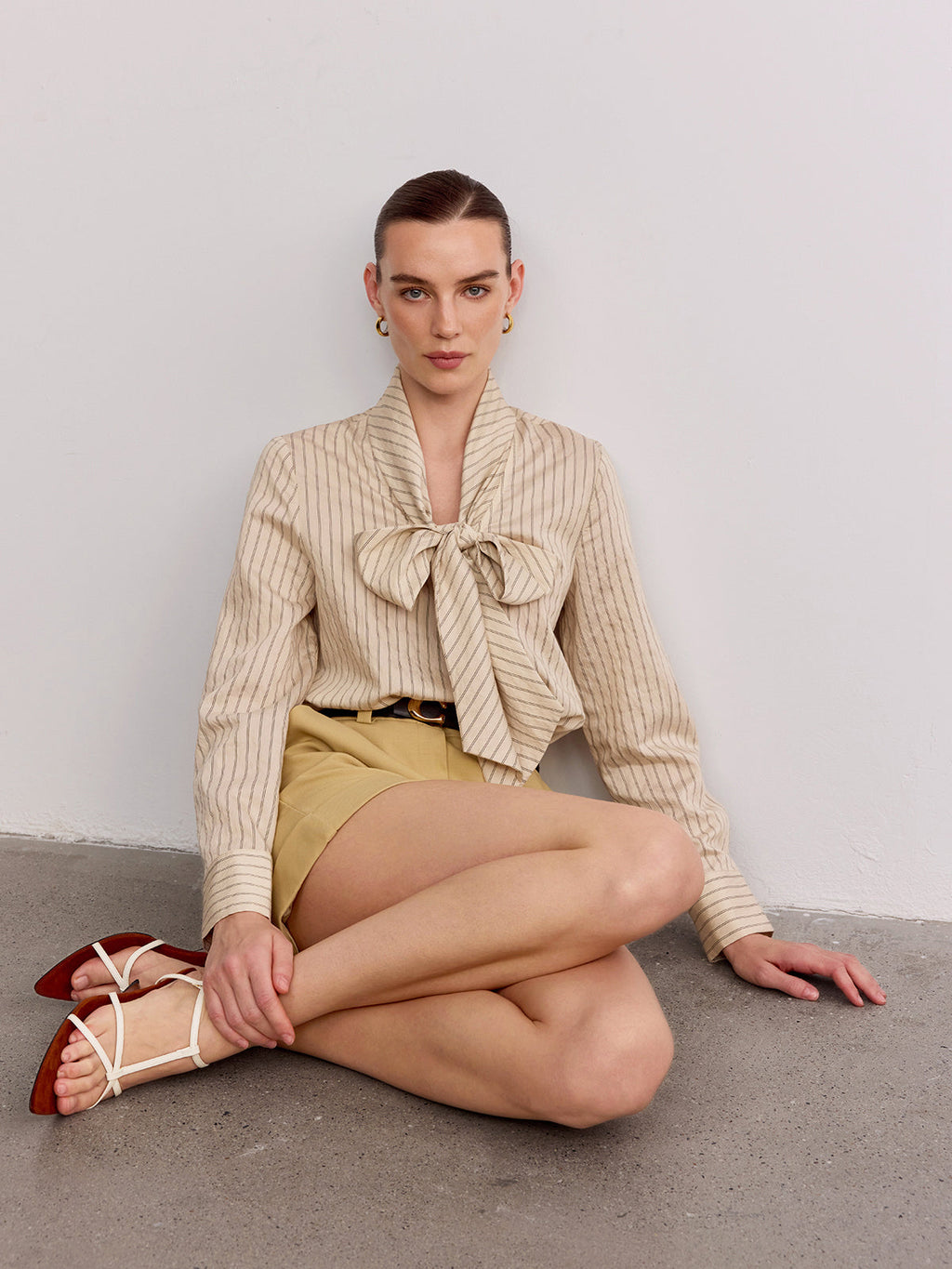 Bow Striped Long Sleeve Shirt