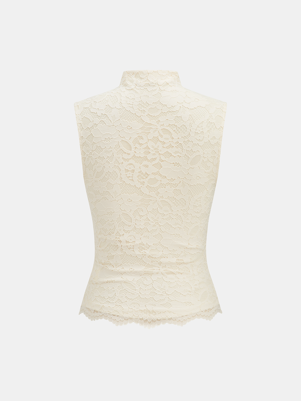 Ruched High Neck Lace Sleeveless Blouse