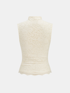 Ruched High Neck Lace Sleeveless Blouse