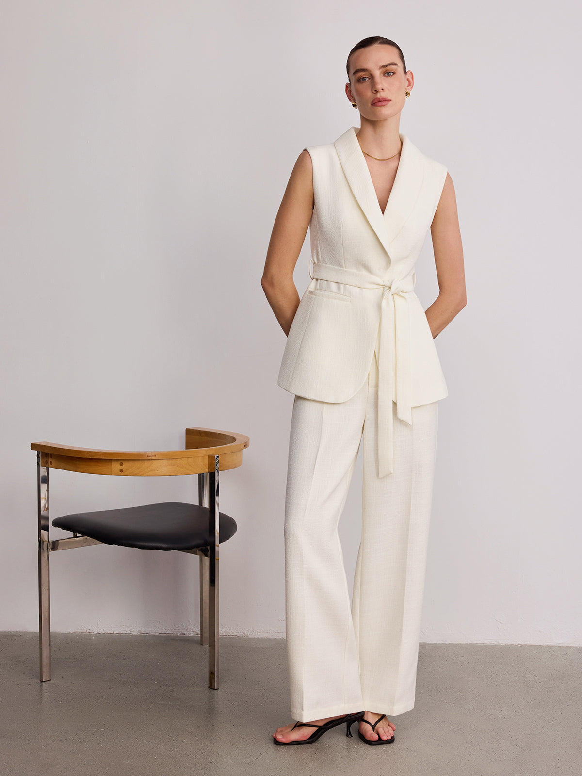 Mid-Waist Wide-Leg Pants without Belt