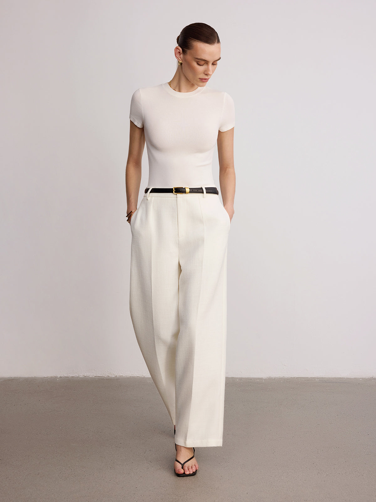 Mid-Waist Wide-Leg Pants without Belt