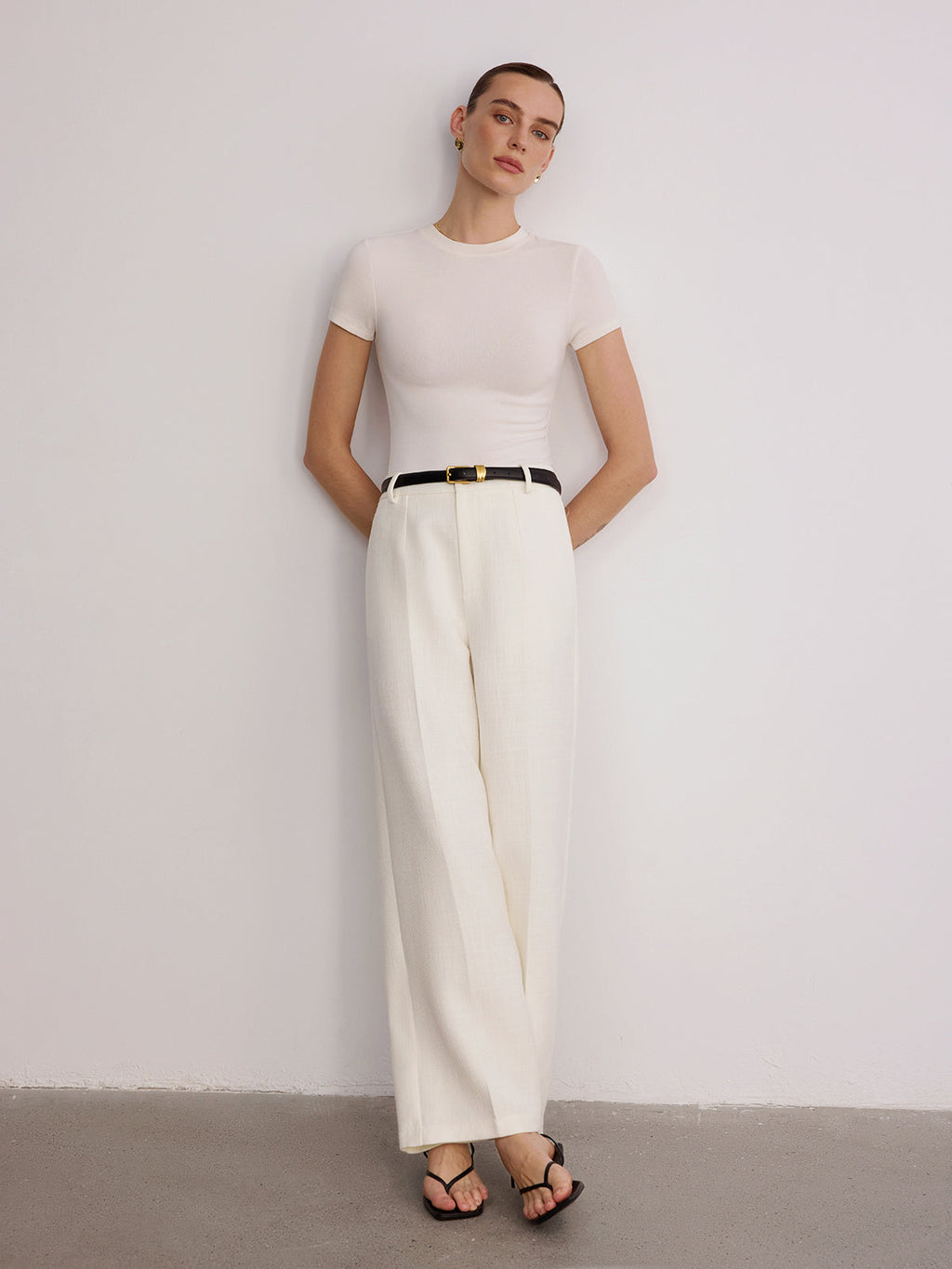 Mid-Waist Wide-Leg Pants without Belt