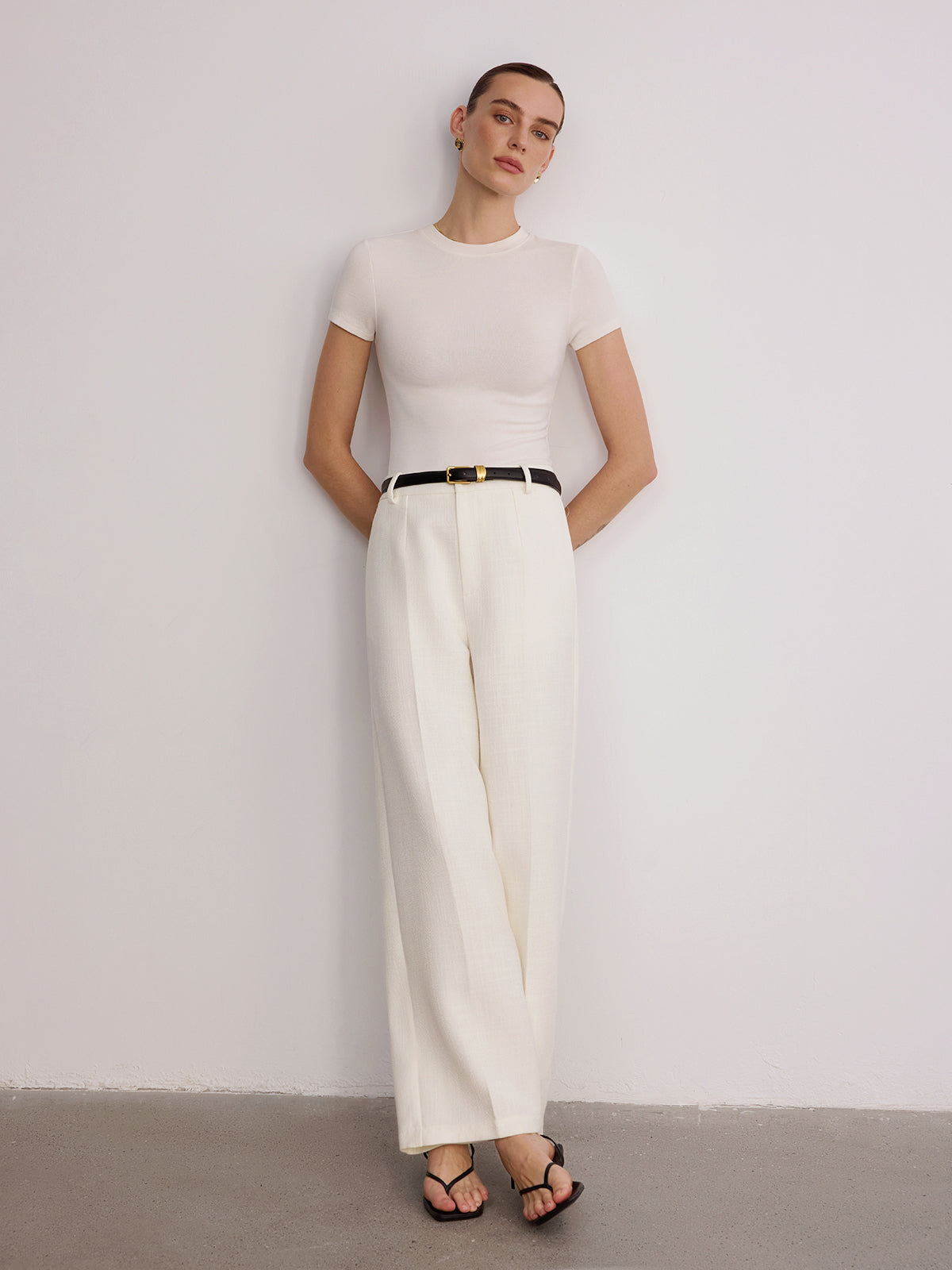 Mid-Waist Wide-Leg Pants without Belt