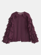 Semi-Sheer Chiffon Ruffled Long-Sleeve Blouse