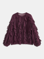 Semi-Sheer Chiffon Ruffled Long-Sleeve Blouse