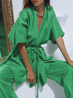 Oversized Linen Tied Two Piece Pants Set