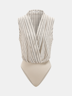 Cotton Linen Striped Sleeveless Wrap Bodysuit