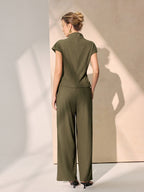 Tie-Waist Textured Knit Top & Pants Set