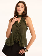 Ruffled Halter Peplum Chiffon Top