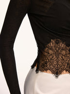 Lace Panel High Neck Long Sleeve Knit Top