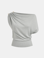 Wool Blend Off Shoulder Pearl Knit Top