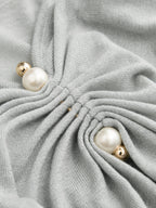 Wool Blend Off Shoulder Pearl Knit Top