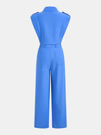 Sleeveless Collared Tie Waist Wide-Leg Jumpsuit