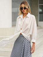 Twist Front Balloon Sleeve Button-Down Shirt