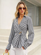 Striped Wrap V-Neck Shirt