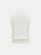 Metal Button Collared Sleeveless Knit Top