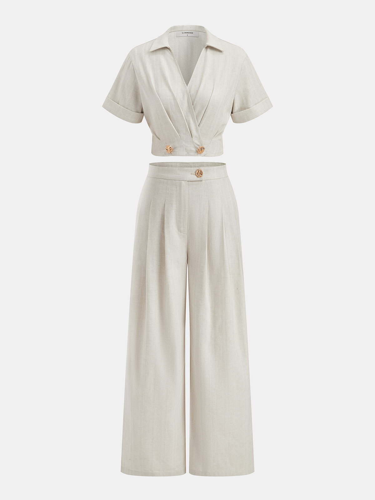Cotton Linen Crop Top & Pleated Pants Set
