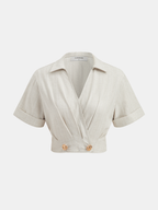 Cotton Linen Crop Top & Pleated Pants Set