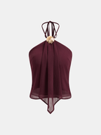 Shell Decor Halter Chiffon Tank Top