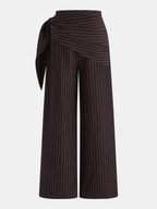 Wrap Tie-Waist Pinstripe Wide-Leg Pants