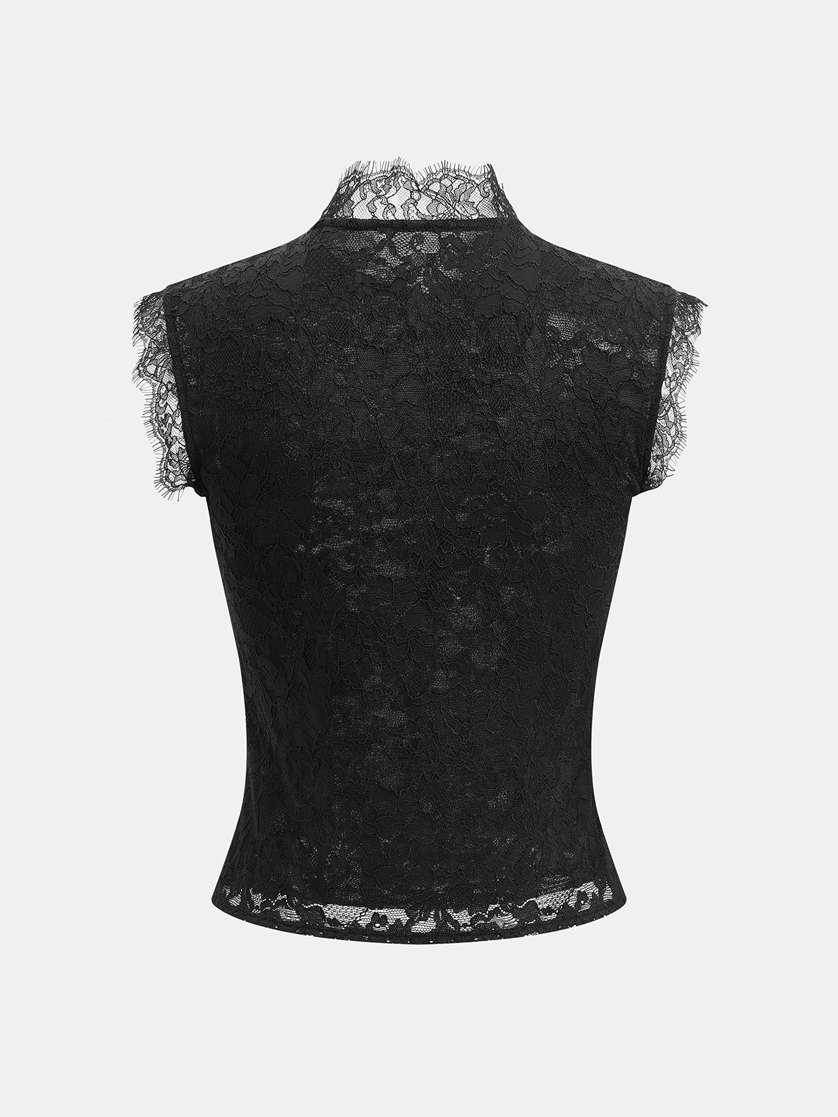 Floral Button Mandarin Collar Lace Top