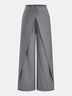 Wrap Front Mid-Waist Wide Leg Pants