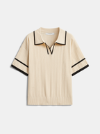 Contrast Trim Polo Top & Drawstring Pant Set