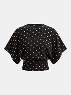 Polka Dot Batwing Cinched Waist Top
