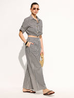 Striped Cropped Shirt & Wide Leg Pants Set
