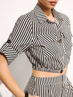 Striped Cropped Shirt & Wide Leg Pants Set