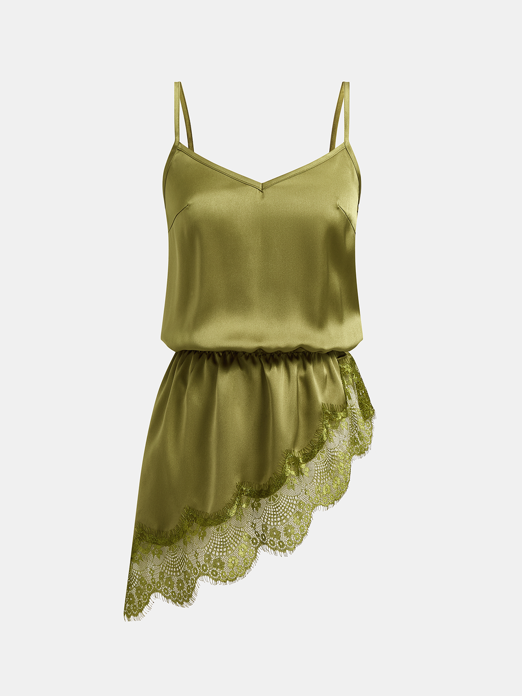 Lace Trim Asymmetrical Hem Satin Cami Top