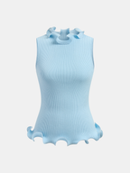 Sleeveless Ruffled Ribbed Knit Top