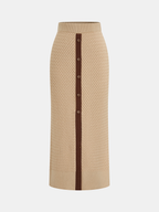 Wool Blend Textured Knit Top & Midi Skirt Set