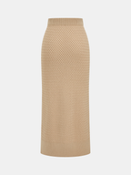 Wool Blend Textured Knit Top & Midi Skirt Set
