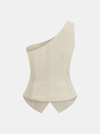 One Shoulder Metal Button Vest & Pants Set