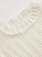 Ruffled Wool Blend Sheer Ribbed Knit Top