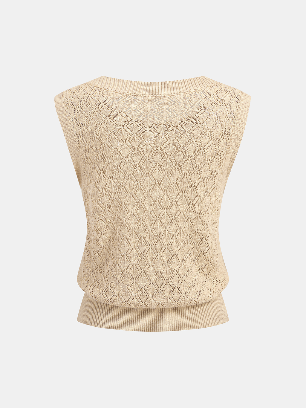 Openwork Knitted Crew Neck Vest