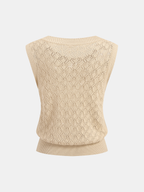 Openwork Knitted Crew Neck Vest