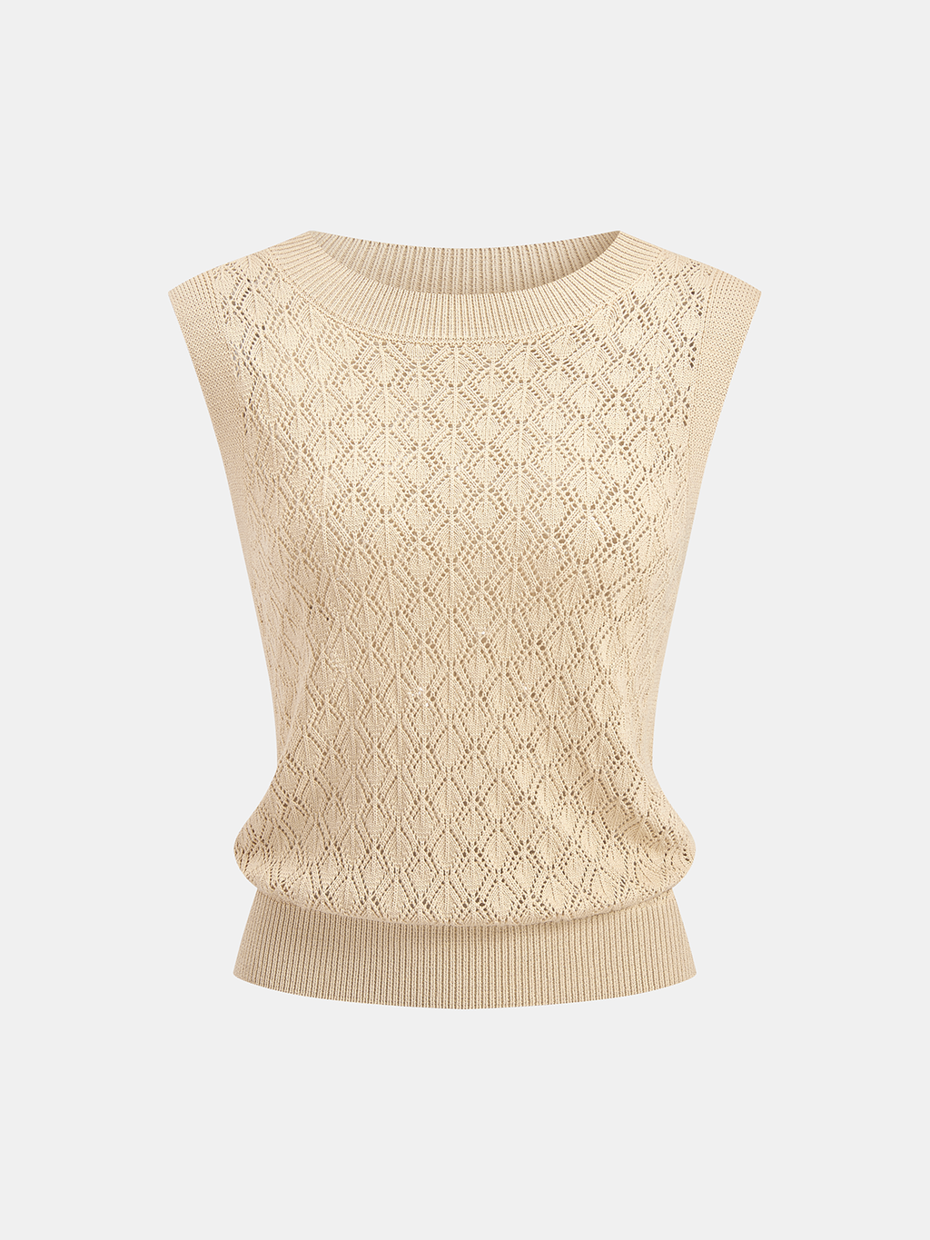 Openwork Knitted Crew Neck Vest
