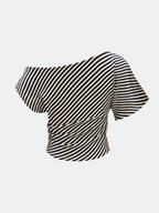 Off Shoulder Cotton Blend Striped Ruched Top