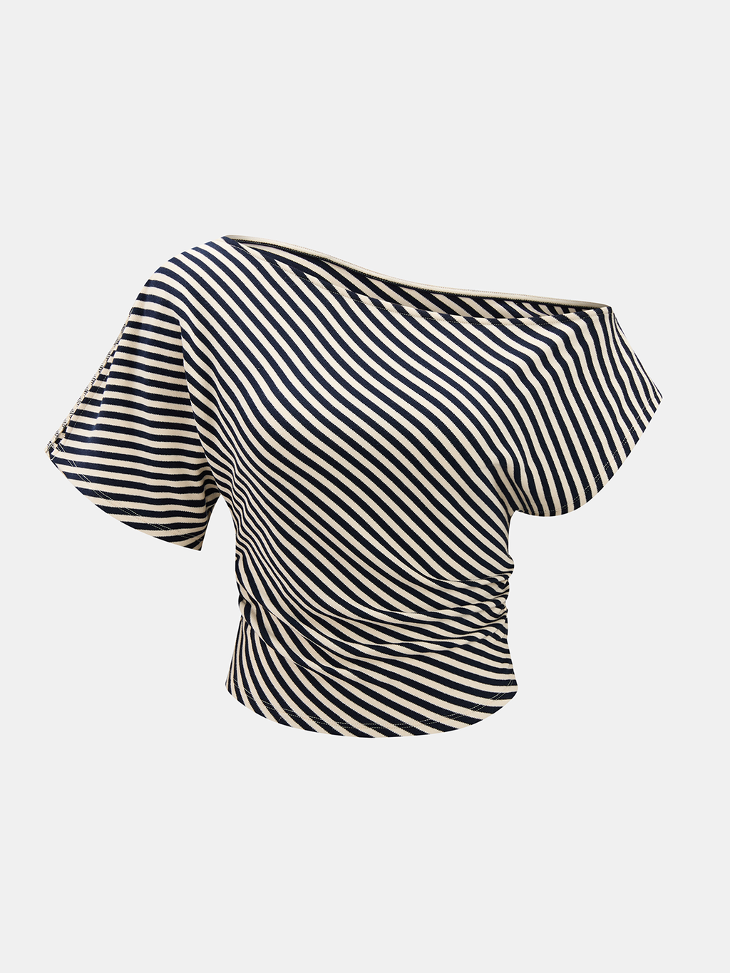 Off Shoulder Cotton Blend Striped Ruched Top