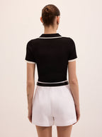 Ribbed Knit Short Sleeve Polo Top