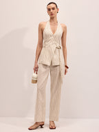 Striped Cotton Linen Halter Vest & Pants Set