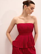 Strapless Pleated Linen Blend Top & Pants Set