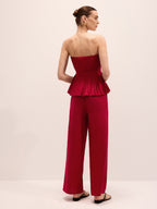 Strapless Pleated Linen Blend Top & Pants Set